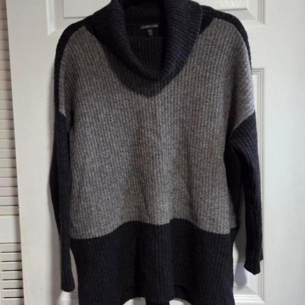 Eileen Fisher Women's Gray and Black Turtleneck Sweater